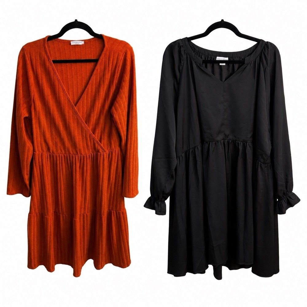 Chicsoul Dress‎ Lot Of 2 | Black Long Sleeve & Rust Dress | Cottage Boutique 3X